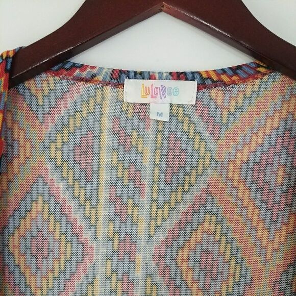 Lularoe Sarah Cardigan Duster Orange Blue Geometric Print - Picture 5 of 6